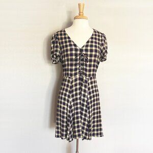 Reformation Navy Plaid Gingham Mini Dress size 6 (runs a little big)